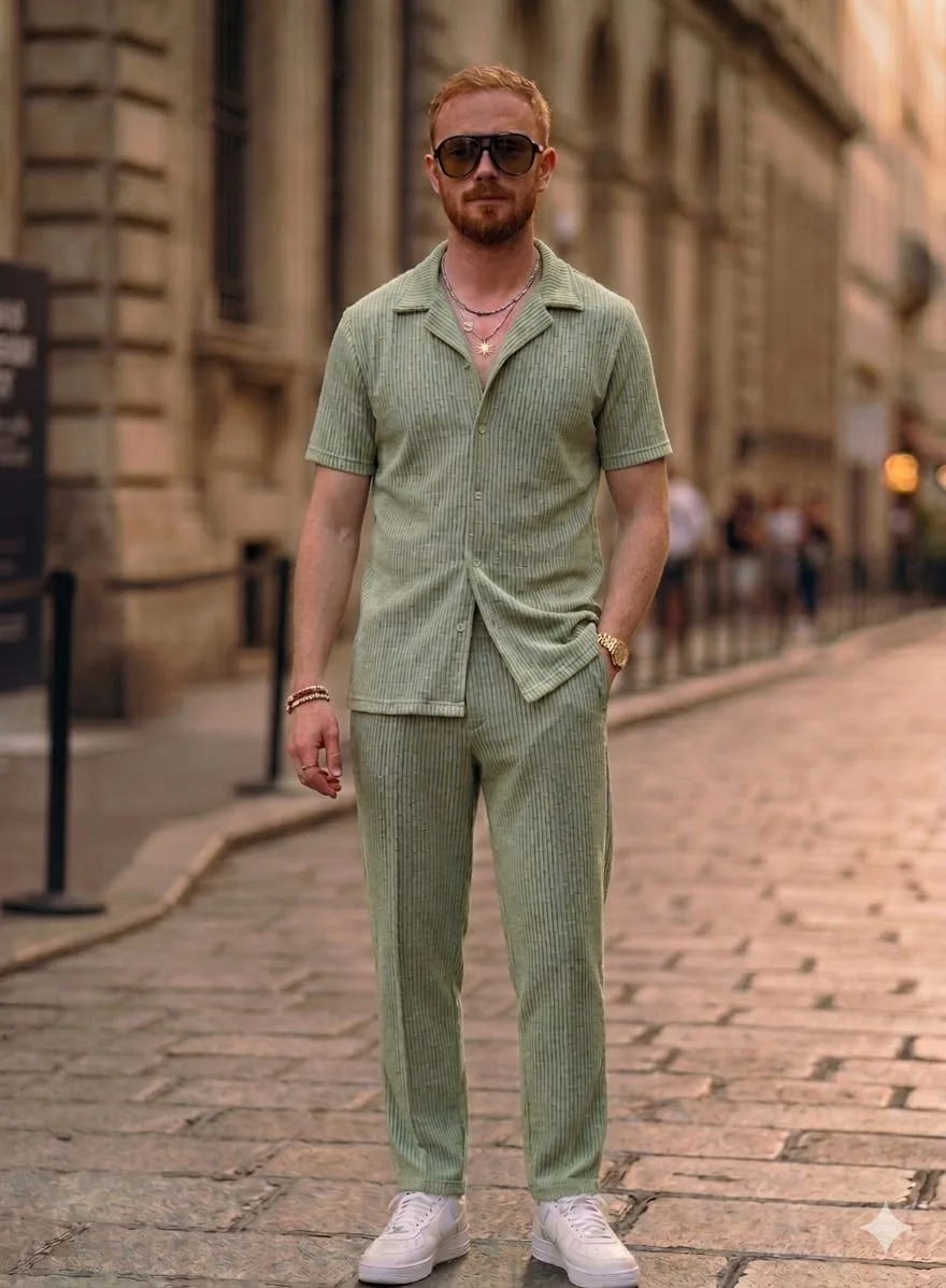 Ensemble d'Été Texturé Premium – Chemise à Manches Courtes & Pantalon Assorti