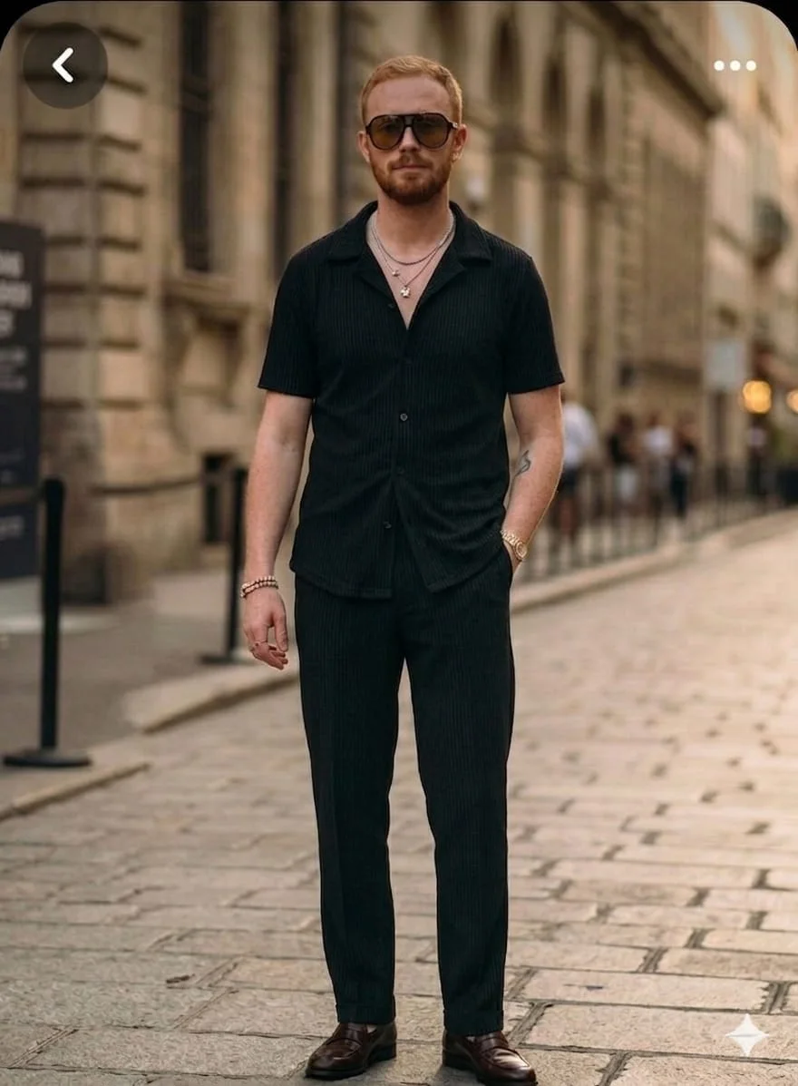Ensemble d'Été Texturé Premium – Chemise à Manches Courtes & Pantalon Assorti