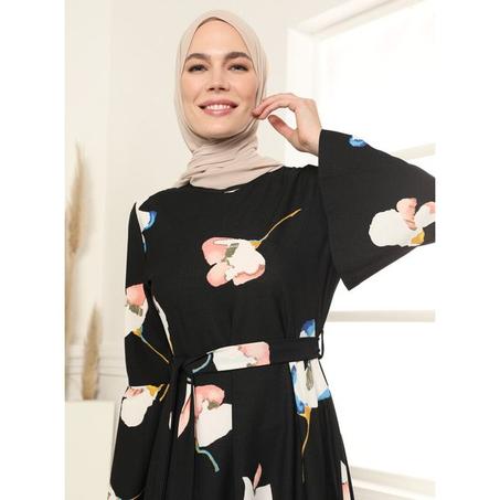 Tavin By Modanisa Patterned Dress - Black - Tavin