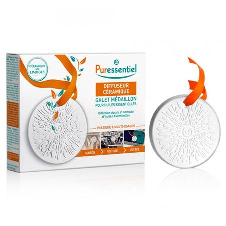 PURESSENTIEL DIFFUSEUR HUILE ESSENTIELLE CERAMIQUE GALET MEDAILLON