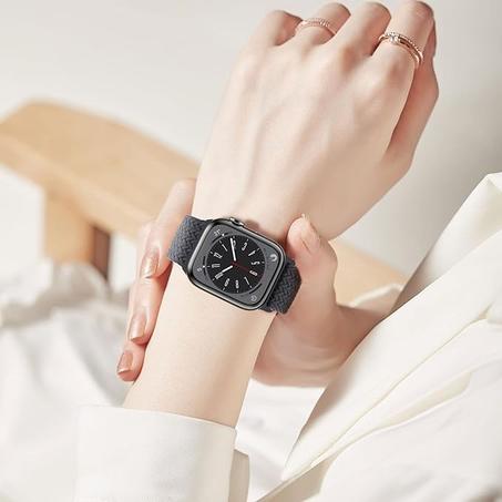 سوار ساعة بديل مضفر مطاطي قابل للتمدد والتعديل متوافق مع ساعة ابل 49 ملم 45 ملم 44 ملم 42 ملم، سوار بحلقة فردية قابلة للتعديل لساعة اي ووتش سلسلة 8/7/6/SE/5/4/3/2/1