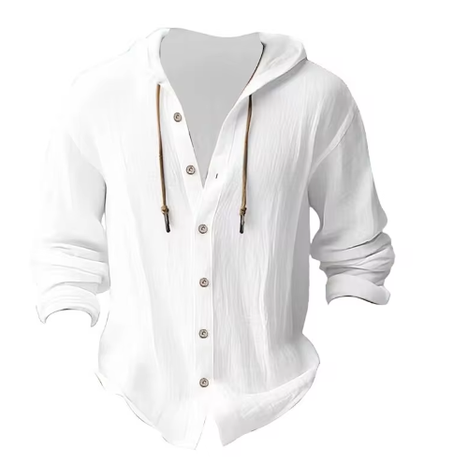 سترة رجالية بغطاء للرأس من القطن والكتان، قميص كاجوال بلون سادة، مع رباط، تي شيرت شاطئ فضفاض عصري ومتعدد الاستخدامات