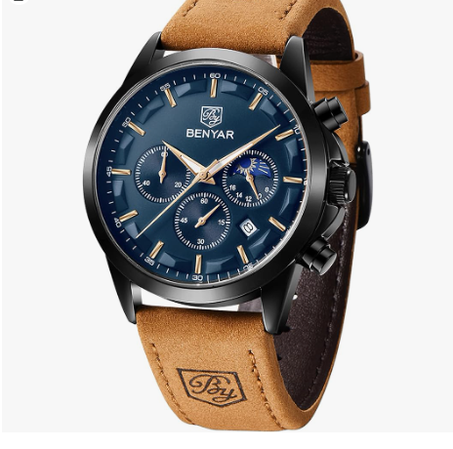 ساعة كرونوغراف للرجال مقاومة للماء حتى عمق 30 م، ساعات عصرية كلاسيك مضيئة بمينا كبير وعرض التاريخ، ساعة كوارتز بعرض انالوج للرجال من باي بنيار