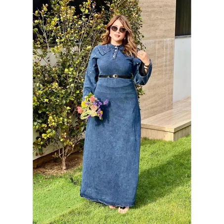 robe djeans perle avec ceinture