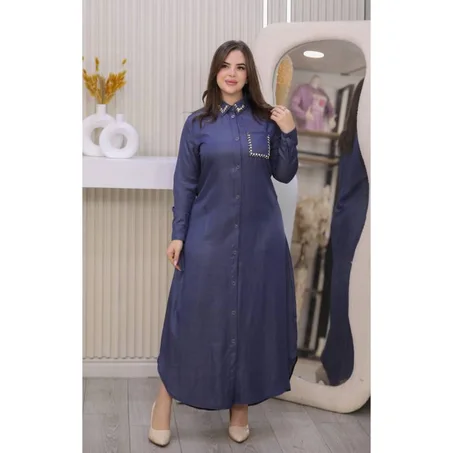 robe chemise col perle
