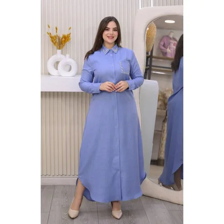 robe chemise col perle