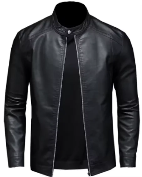 ربيع الخريف سترة جلدية الرجال الوقوف طوق سليم بولي Leather سترة جلدية موضة دراجة نارية معطف غير رسمي رجالي موتو السائق معطف جلد