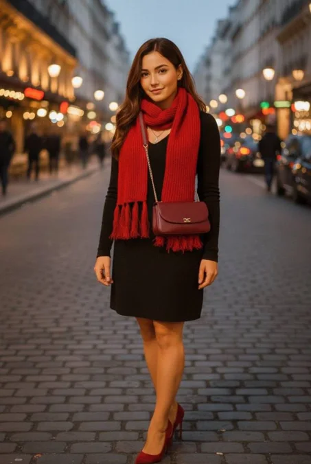 ❤️ وشاح أحمر… لمسة واحدة تصنع إطلالة كاملة ❤️