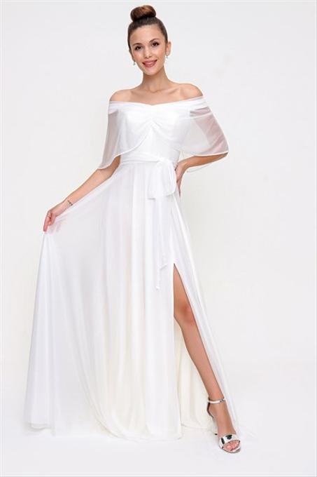 Women's Off Shoulders Glitter Ecru Dress