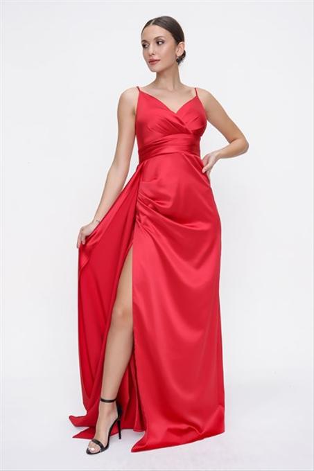 Women's Strappy Red Satin Dress