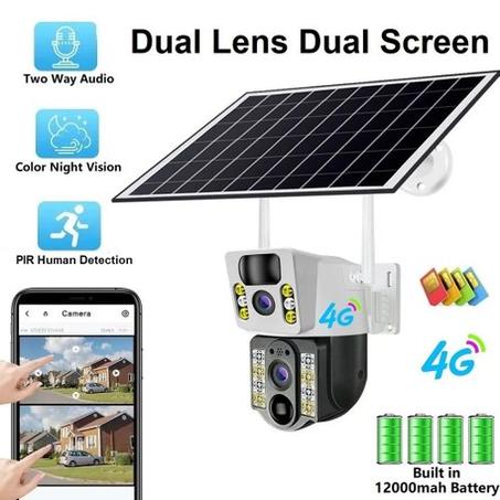 Double Caméra solaire 4G Extérieure étanche PTZ 8 Méga Pixels
