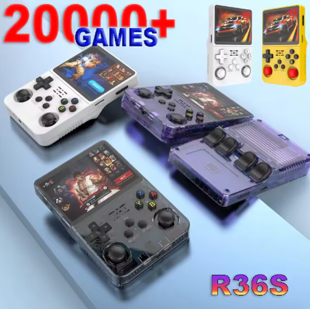 R36S وحدة ألعاب محمولة كلاسيكية - شاشة 3.5 بوصة IPS، نظام ARKOS، بسعة 128G، هدية مثالية للأولاد