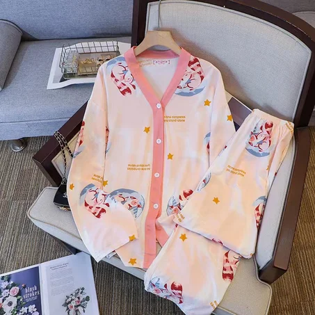 Cotton milk long sleeves pyjama  free size pink