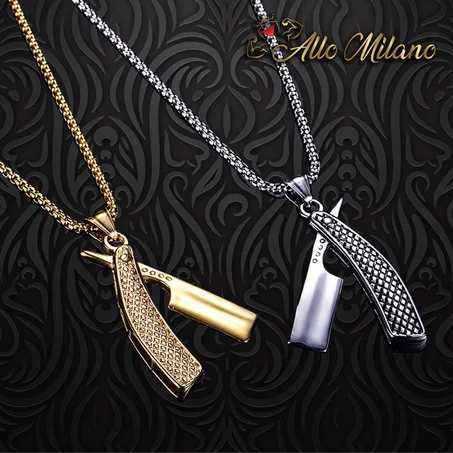 Collier avec pendentif de rasoir de coiffure