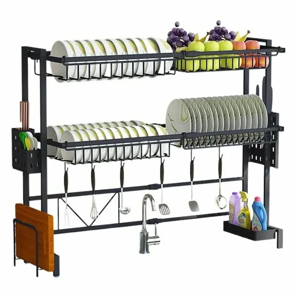 رف تجفيف وتنظيم الأواني من الفولاذ المقاوم للصدأ