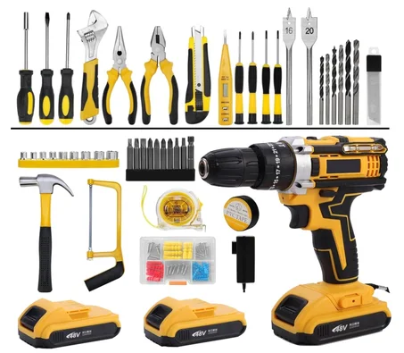 أدوات كهربائية بقوة 48 فولت، مثقاب كهربائي لاسلكي و 128 قطعة