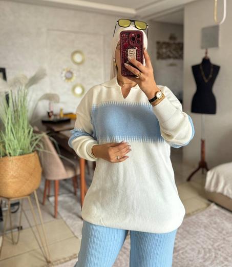 أنصومبل شتوي تركي 🇹🇷  للمحجبات و لغير المحجبات (Blanc& bleu ciel)