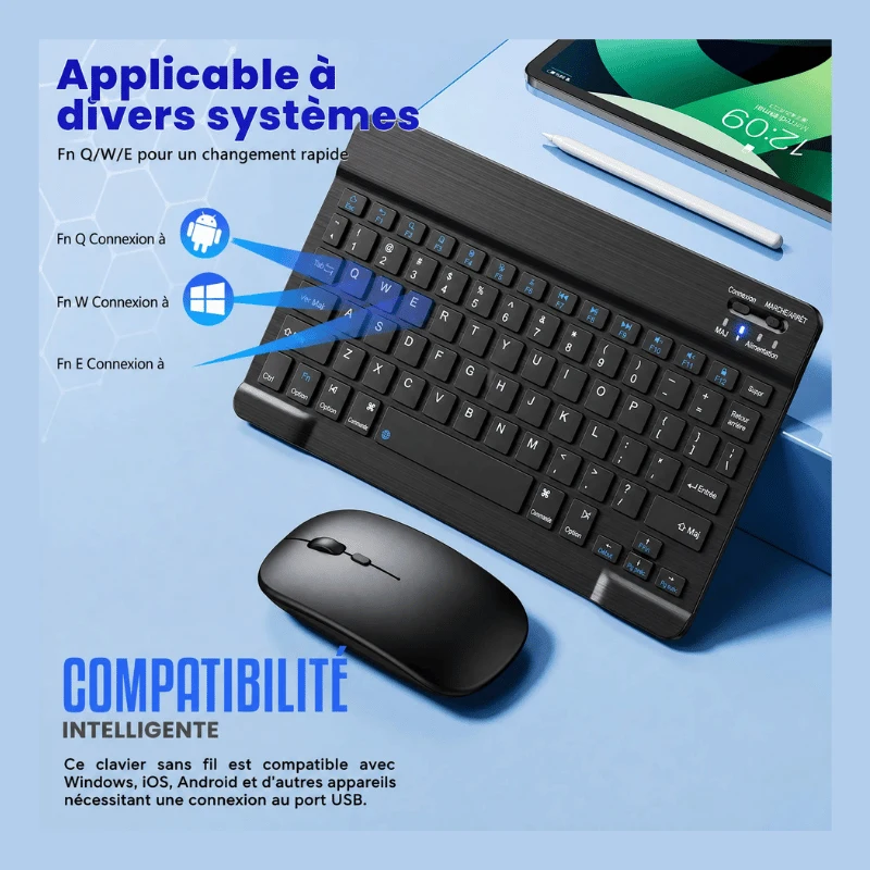 CLAVIER SANS FIL BLUETOOTH + SOURIS OPTIQUE