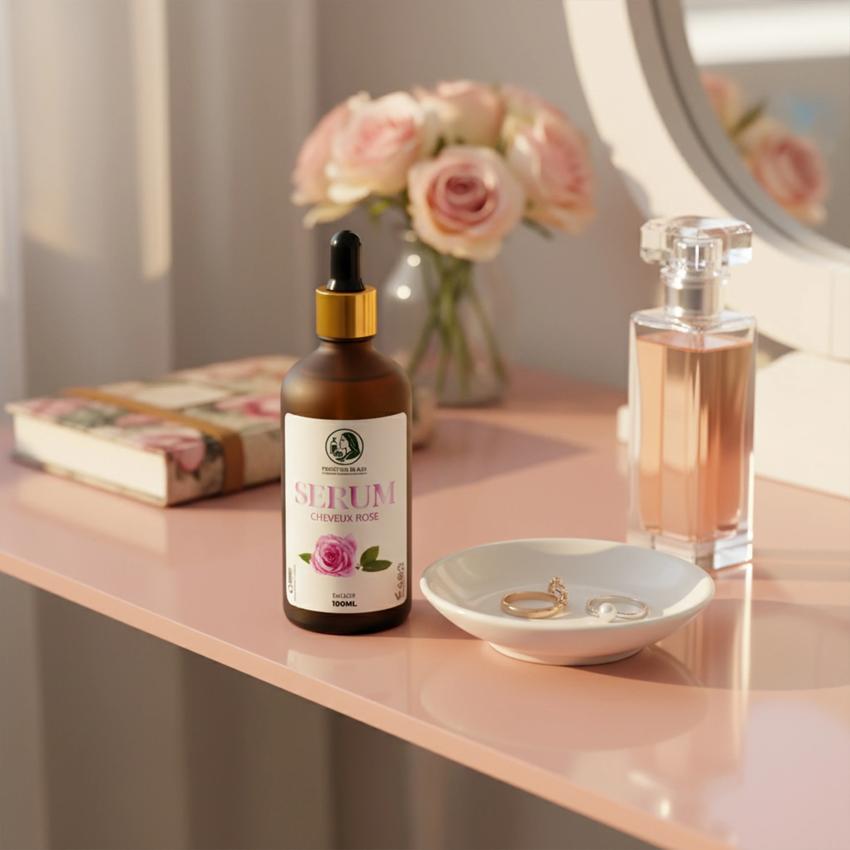 Sérum cheveux à la rose – Brillance, douceur & anti-frisottis