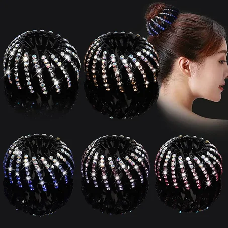 Hair Clamp Black Plastic Jeweled مشبك الشعر الكريستالي المبتكر على شكل عش الطائر