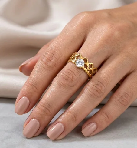 Golden Heart Crown Ring