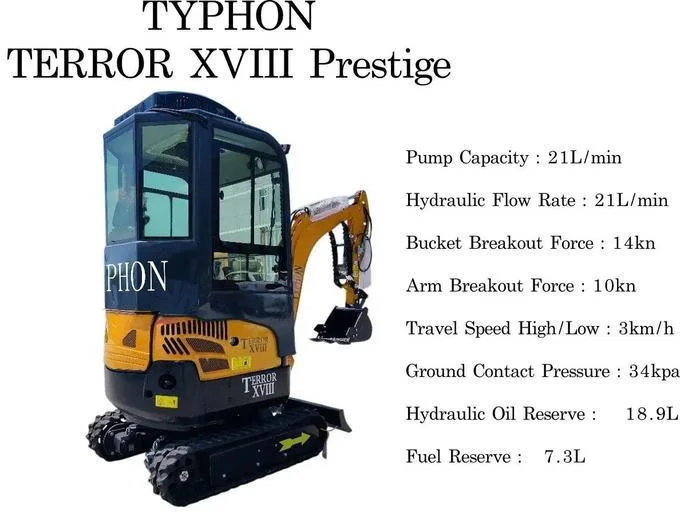 TYPHON TERROR XVIII Prestige 2 Ton Mini Excavator KUBOTA D902 Diesel Engine USA
