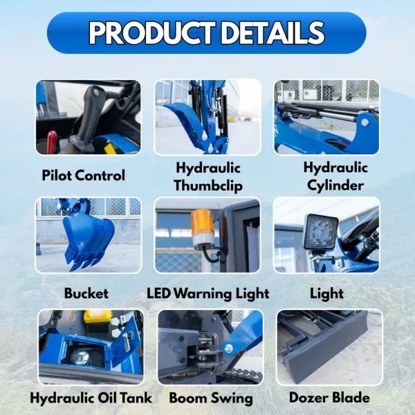 TYPHON TERROR XIX Prestige Cabin Mini Excavator 4200lbs 20.4 HP Kubota D902 with Boom Swing, Retractable Tracks