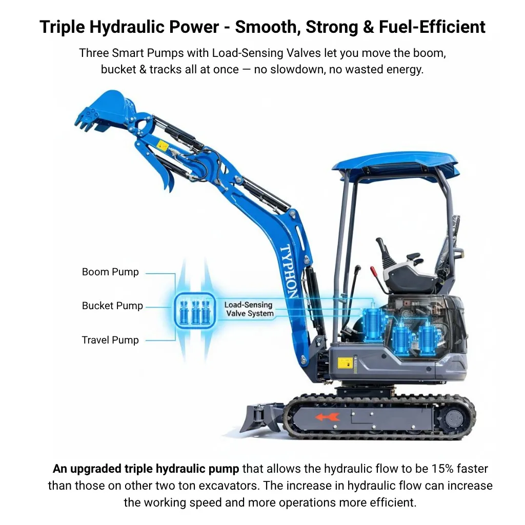 TYPHON TERROR XIX STORM Mini Excavator – 4000lbs Trench Digger with Boom Swing, Canopy, Retractable Tracks