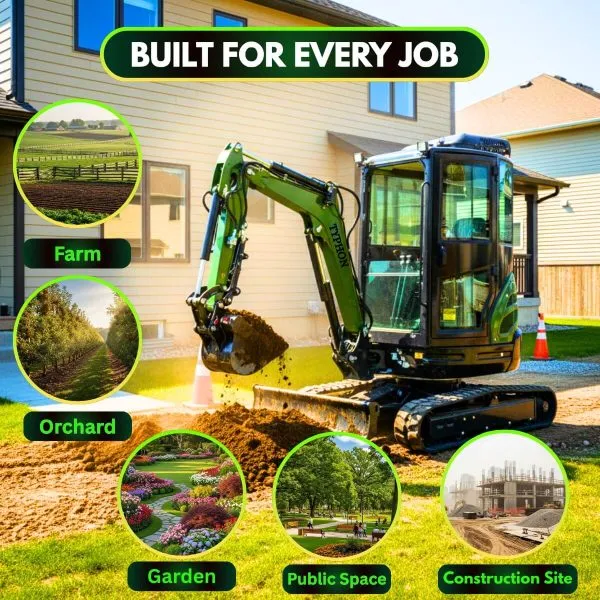 TYPHON TERROR XXV Diesel Mini Excavator 2.7 Ton, 25.1 hp Kubota D1105 RetractableTracks, AC Cabin