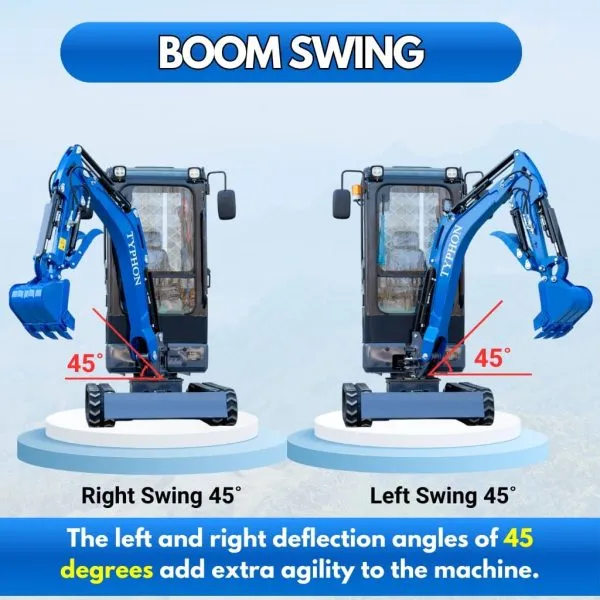 TYPHON TERROR XIX Prestige Cabin Mini Excavator 4200lbs 20.4 HP Kubota D902 with Boom Swing, Retractable Tracks