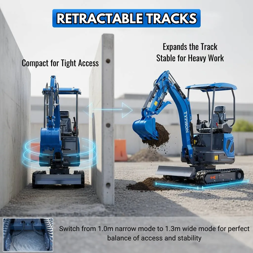 TYPHON TERROR XIX STORM Mini Excavator – 4000lbs Trench Digger with Boom Swing, Canopy, Retractable Tracks