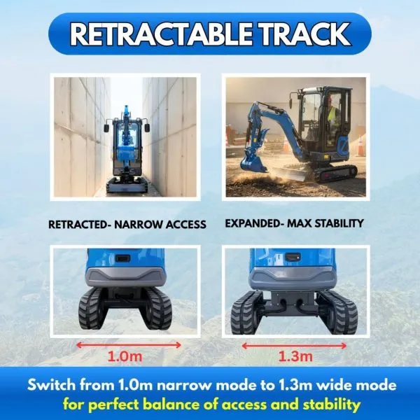 TYPHON TERROR XIX Prestige Cabin Mini Excavator 4200lbs 20.4 HP Kubota D902 with Boom Swing, Retractable Tracks