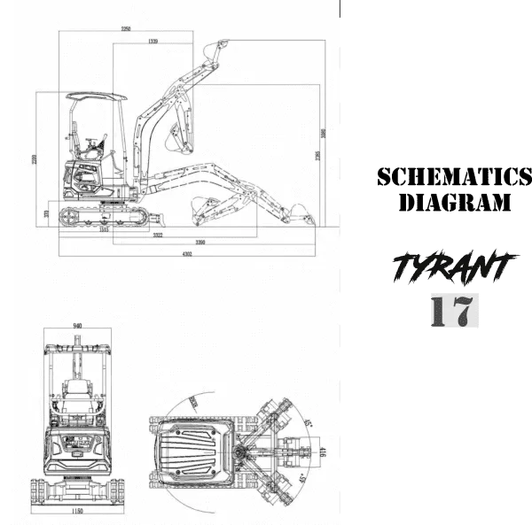 3800lbs TYRANT 17 Diesel Mini Excavator Kubota D902 Engine Side Swing w 12 attachments