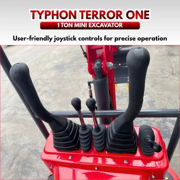 TYPHON TERROR ONE STORM 1 Ton Mini Excavator Trench Digger with Hydraulic Oil Cooler Canopy & Wide Bucket Ideal for Garden, Farm, Park & Road Work Digging, Drilling, Bull-Dozing