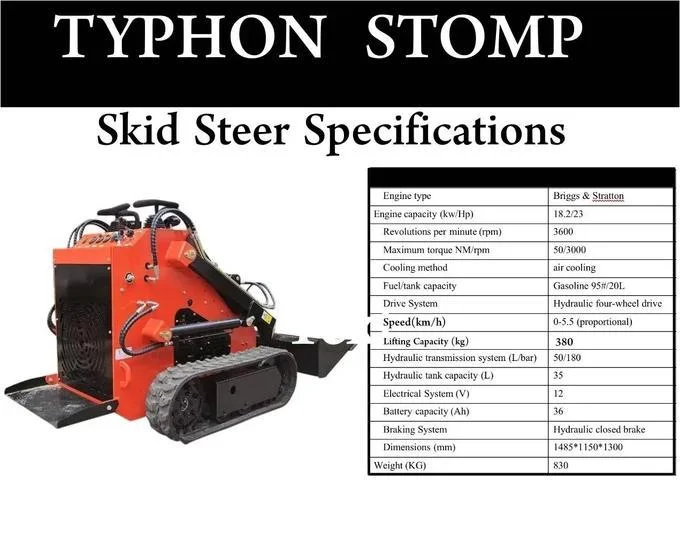 TYPHON STOMP 1,800lbs Mini Skid Steer 23HP Gas EPA Engine USA
