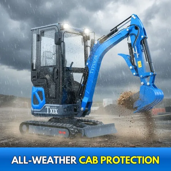 TYPHON TERROR XIX Prestige Cabin Mini Excavator 4200lbs 20.4 HP Kubota D902 with Boom Swing, Retractable Tracks