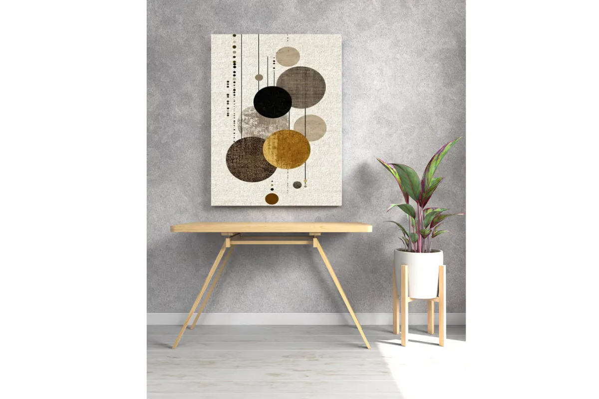 Tableau Abstrait Élégant – Cercles Dorés & Design Minimal Chic