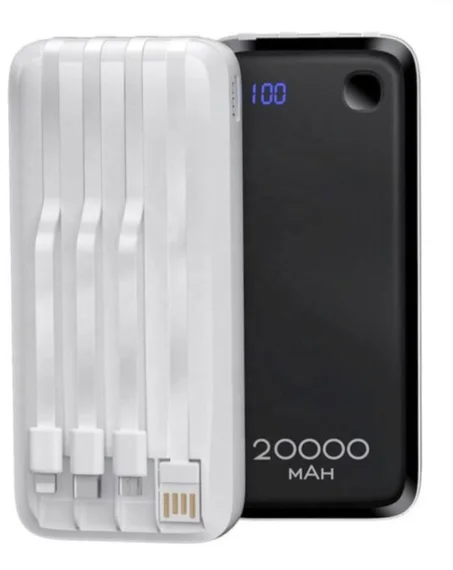 Konfulon Powerbank A23S 20000mAh avec 4 câbles de charge type C USB Lightning et micro Usb
