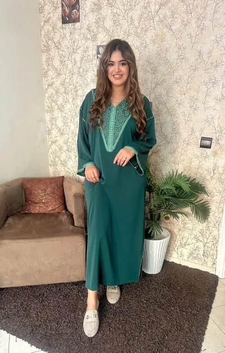 قفطان مغربي فاخر للأعياد والمناسبات أخضر مزرق
