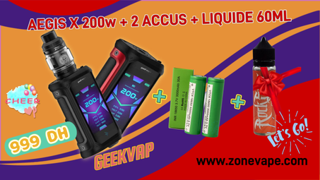 PROMO : AEGIS X 200w + 2 ACCUS SAMSUNG + 60ML E-LIQUIDE
