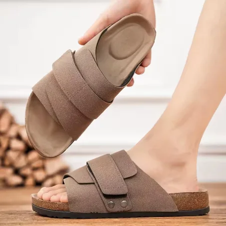 شباشب وصنادل من الفلين للرجال، مناسبة للأنشطة الخارجية الصيفية مثل أحذية الشاطئ، شباشب كاجوال مفتوحة من الأمام