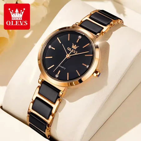 OLEVS 5877 Women Watch Luxury Quartz Watch Exquisite Elegant Rose Gold Ceramic Watch Brand Waterproof Dress Women Relogio Mujer