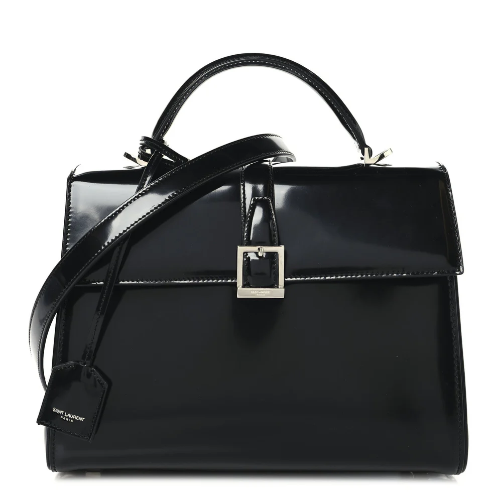 Sac à main Le Fermoir en cuir de veau brillant, petit modèle, noir.