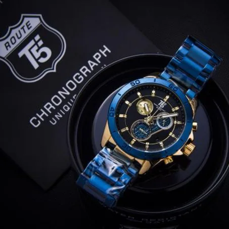 Montre T5 Chronographe Bleue et Or