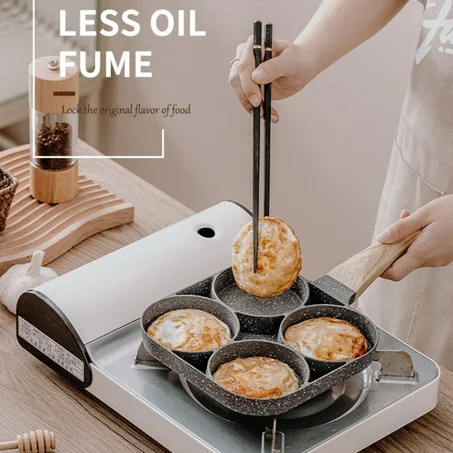 مقلاة متعددة الوظائف ،غير لاصقة بأربع فتحات ،طلاء غير لاصق لقلي البيض والهامبرغر