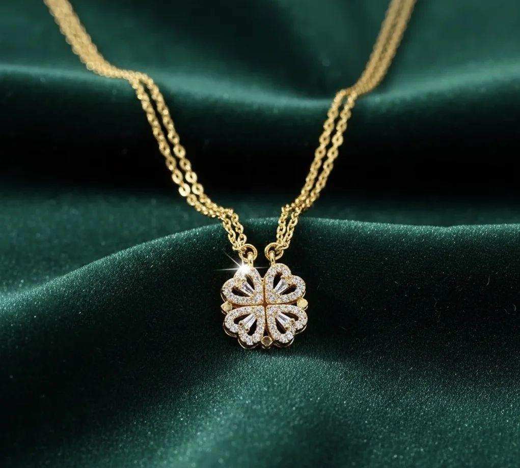 Collier porte-bonheur trèfle à quatre feuilles