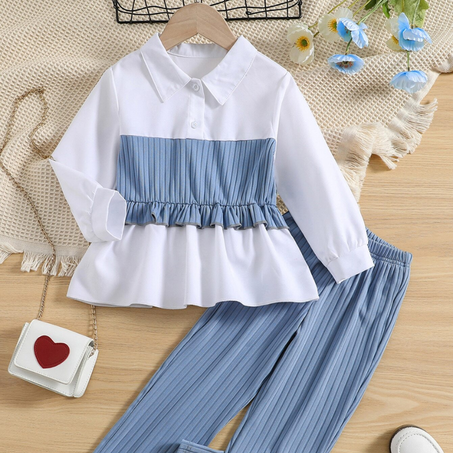 طقم بناتي قطعتين – بلوزة بيبلوم وسروال