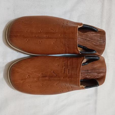 بلغة جلد طبيعي عادية للرجال لون بني ممتازة التوصيل بالمجان