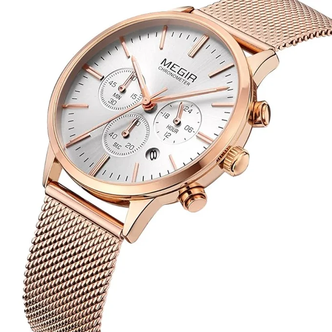 MEGIR  Montre Pour Femmes Design élégant et à la mode avec Acier Inoxydable