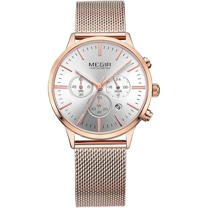 MEGIR  Montre Pour Femmes Design élégant et à la mode avec Acier Inoxydable
